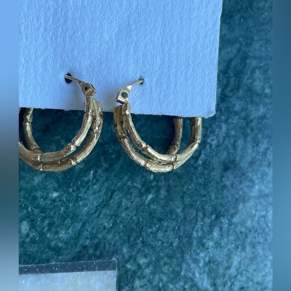 Vintage Monet Bamboo Style Gold Tone Triple Hoop Earrings - Picture 6 of 6